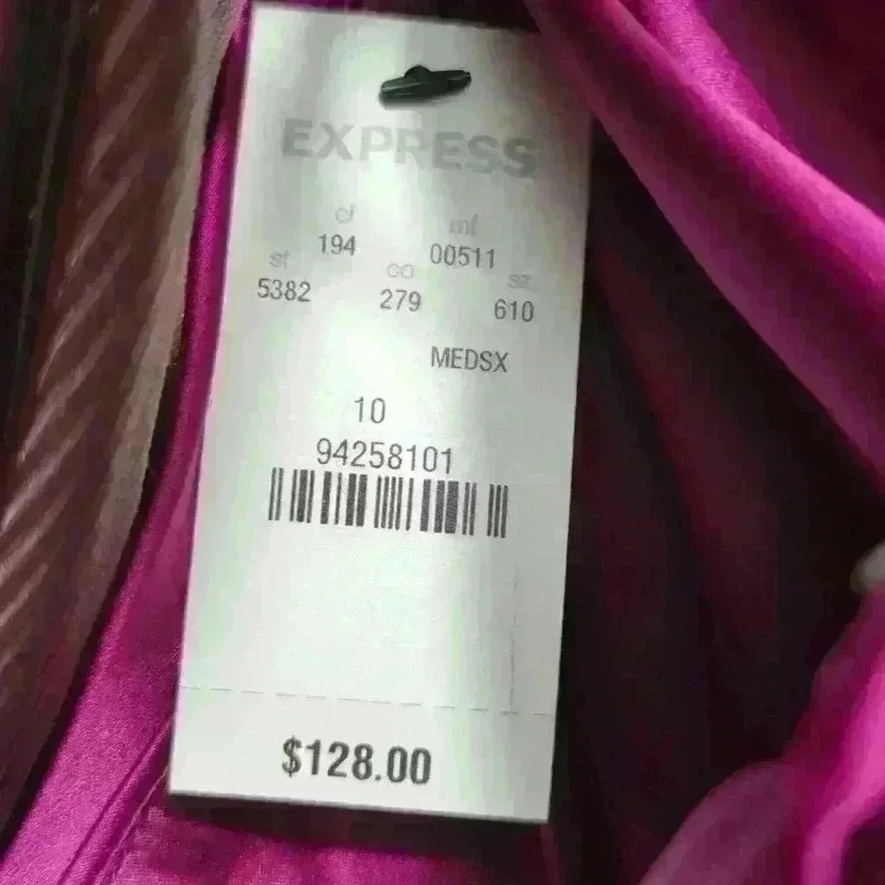 NWT Express Colorblock Ruched Bodycon One Shoulder Mini Dress, Pink and Blue - Picture 6 of 6
